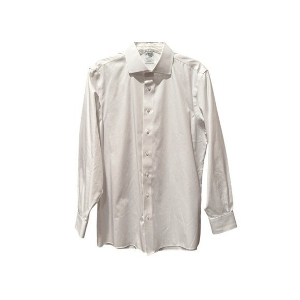 Brooks Brothers Mens Milano White Dress Shirt Spread Collar Non Iron Cotton 16.5